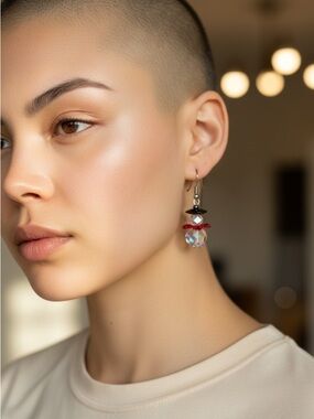 Crystal Drop Earrings with Red Accent - Women Jewelry fantasy